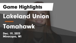 Lakeland Union  vs Tomahawk  Game Highlights - Dec. 19, 2023