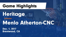 Heritage  vs Menlo Atherton-CNC Game Highlights - Dec. 1, 2017
