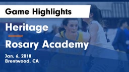 Heritage  vs Rosary Academy Game Highlights - Jan. 6, 2018