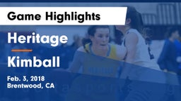 Heritage  vs Kimball  Game Highlights - Feb. 3, 2018