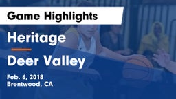 Heritage  vs Deer Valley  Game Highlights - Feb. 6, 2018