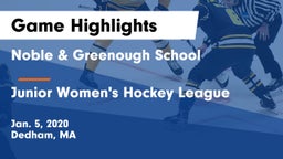 Noble & Greenough School vs Junior Women's Hockey League Game Highlights - Jan. 5, 2020