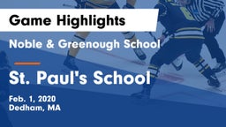Noble & Greenough School vs St. Paul's School Game Highlights - Feb. 1, 2020