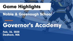 Noble & Greenough School vs Governor's Academy  Game Highlights - Feb. 26, 2020