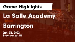 La Salle Academy vs Barrington  Game Highlights - Jan. 31, 2022