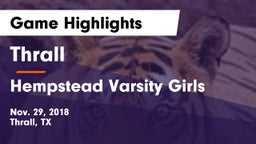 Thrall  vs Hempstead Varsity Girls Game Highlights - Nov. 29, 2018