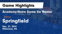 Academy-Notre Dame De Namur  vs Springfield  Game Highlights - Dec. 27, 2019