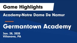 Academy-Notre Dame De Namur  vs Germantown Academy Game Highlights - Jan. 28, 2020