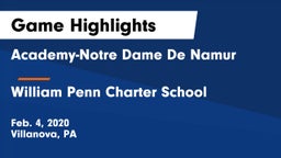 Academy-Notre Dame De Namur  vs William Penn Charter School Game Highlights - Feb. 4, 2020