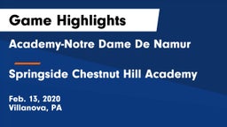 Academy-Notre Dame De Namur  vs Springside Chestnut Hill Academy  Game Highlights - Feb. 13, 2020