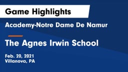 Academy-Notre Dame De Namur  vs The Agnes Irwin School Game Highlights - Feb. 20, 2021