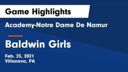 Academy-Notre Dame De Namur  vs Baldwin Girls Game Highlights - Feb. 23, 2021