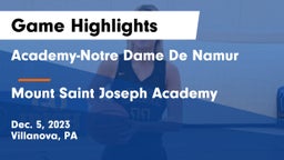 Academy-Notre Dame De Namur  vs Mount Saint Joseph Academy Game Highlights - Dec. 5, 2023