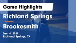 Richland Springs  vs Brookesmith  Game Highlights - Jan. 4, 2019