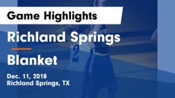 Richland Springs  vs Blanket  Game Highlights - Dec. 11, 2018