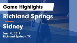 Richland Springs  vs Sidney Game Highlights - Jan. 11, 2019