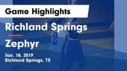 Richland Springs  vs Zephyr  Game Highlights - Jan. 18, 2019