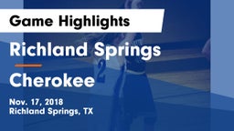 Richland Springs  vs Cherokee Game Highlights - Nov. 17, 2018