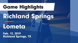 Richland Springs  vs Lometa Game Highlights - Feb. 12, 2019