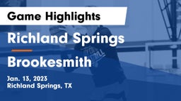 Richland Springs  vs Brookesmith  Game Highlights - Jan. 13, 2023