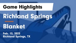 Richland Springs  vs Blanket  Game Highlights - Feb. 13, 2023