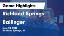 Richland Springs  vs Ballinger  Game Highlights - Nov. 28, 2023