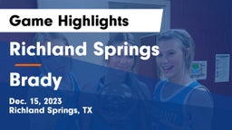 Richland Springs  vs Brady Game Highlights - Dec. 15, 2023