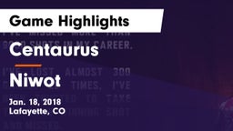 Centaurus  vs Niwot  Game Highlights - Jan. 18, 2018