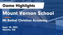 Mount Vernon School vs Mt Bethel Christian Academy Game Highlights - Sept. 20, 2022