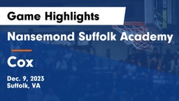 Nansemond Suffolk Academy vs Cox  Game Highlights - Dec. 9, 2023