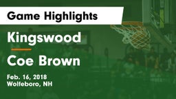 Kingswood  vs Coe Brown Game Highlights - Feb. 16, 2018