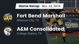 Recap: Fort Bend Marshall  vs. A&M Consolidated  2018