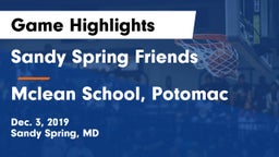 Sandy Spring Friends  vs Mclean School, Potomac Game Highlights - Dec. 3, 2019