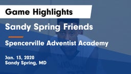 Sandy Spring Friends  vs Spencerville Adventist Academy  Game Highlights - Jan. 13, 2020