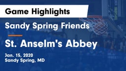 Sandy Spring Friends  vs St. Anselm's Abbey Game Highlights - Jan. 15, 2020