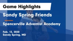 Sandy Spring Friends  vs Spencerville Adventist Academy  Game Highlights - Feb. 13, 2020