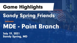 Sandy Spring Friends  vs MDE - Paint Branch Game Highlights - July 19, 2021