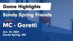 Sandy Spring Friends  vs MC - Goretti Game Highlights - Oct. 22, 2023
