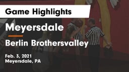 Meyersdale  vs Berlin Brothersvalley  Game Highlights - Feb. 3, 2021