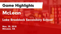 McLean  vs Lake Braddock Secondary School Game Highlights - Nov. 20, 2018