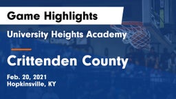 University Heights Academy vs Crittenden County  Game Highlights - Feb. 20, 2021