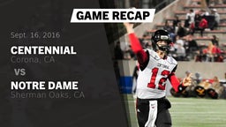 Recap: Centennial  vs. Notre Dame  2016