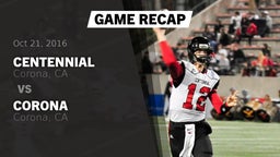 Recap: Centennial  vs. Corona  2016