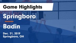 Springboro  vs Badin  Game Highlights - Dec. 21, 2019