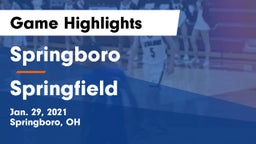 Springboro  vs Springfield  Game Highlights - Jan. 29, 2021