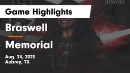 Braswell  vs Memorial  Game Highlights - Aug. 24, 2023