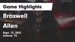 Braswell  vs Allen  Game Highlights - Sept. 12, 2023