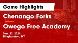 Chenango Forks  vs Owego Free Academy  Game Highlights - Jan. 12, 2024