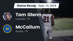 Recap: Tom Glenn  vs. McCallum  2018