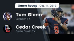 Recap: Tom Glenn  vs. Cedar Creek  2019